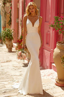Load image into Gallery viewer, Simple Ivory Spaghetti Straps Sweep Train Mermaid Wedding Dress
