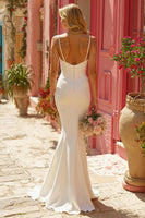 Load image into Gallery viewer, Simple Ivory Spaghetti Straps Sweep Train Mermaid Wedding Dress