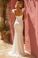 Load image into Gallery viewer, Simple Ivory Sweep Train Mermaid Wedding Dress with Slit