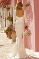 Load image into Gallery viewer, White V-Neck Ruched Mermaid Sweep Train Wedding Dress with Sleeves