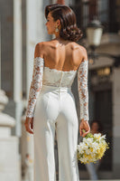 Load image into Gallery viewer, White Sweetheart Appliqued Lace Bridal Jumpsuits with Sleeves