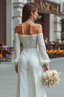 Load image into Gallery viewer, White Long Sleeves Wide Leg Bridal Jumpsuits with Appliques