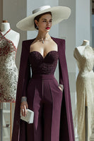 Load image into Gallery viewer, Long Sleeves Cabernet Mother of the Bride Jumpsuits with Pockets