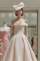 Load image into Gallery viewer, Candy Pink A Line Cold Shoulder Midi Mother of the Bride Dress