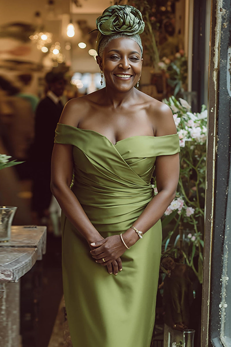 Load image into Gallery viewer, Dusty Sage Off the Shoulder Sheath Long Mother of the Bride Dress