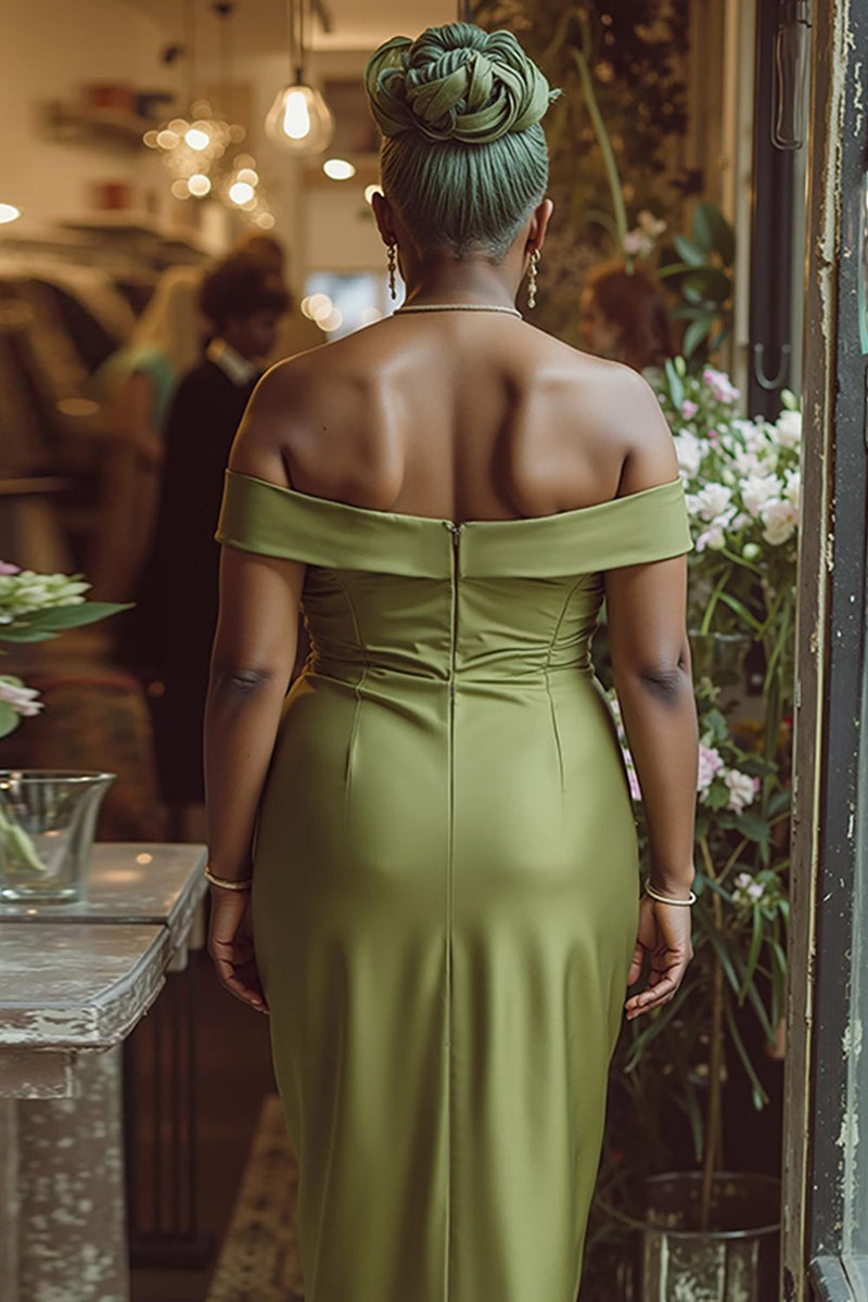 Load image into Gallery viewer, Dusty Sage Off the Shoulder Sheath Long Mother of the Bride Dress