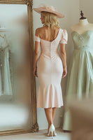 Load image into Gallery viewer, Candy Pink Bodycon One Shoulder Midi Mother of the Bride Dress with Sleeves