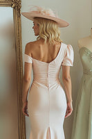 Load image into Gallery viewer, Candy Pink Bodycon One Shoulder Midi Mother of the Bride Dress with Sleeves
