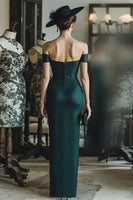 Load image into Gallery viewer, Pine Satin Mermaid Off the Shoulder Long Corset Mother of the Bride Dress