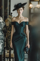 Load image into Gallery viewer, Pine Satin Mermaid Off the Shoulder Long Corset Mother of the Bride Dress