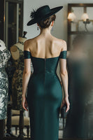 Load image into Gallery viewer, Pine Satin Mermaid Off the Shoulder Long Corset Mother of the Bride Dress