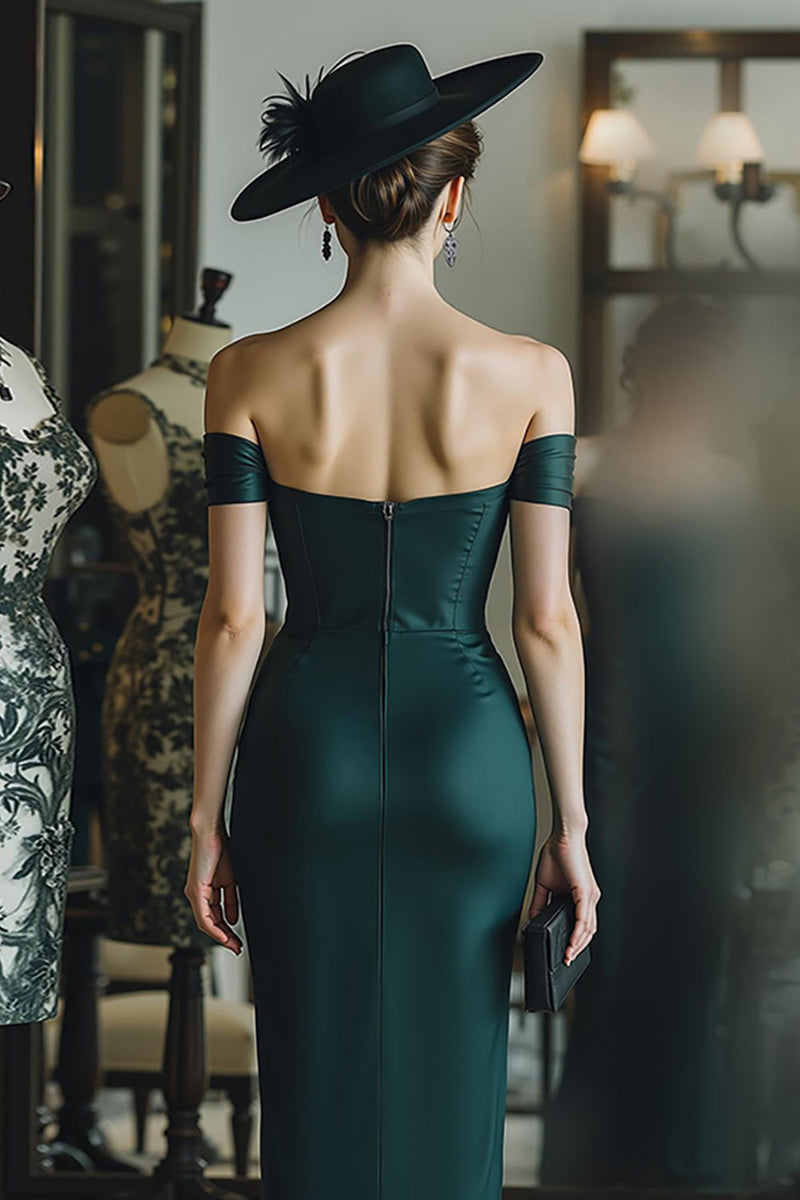 Load image into Gallery viewer, Pine Satin Mermaid Off the Shoulder Long Corset Mother of the Bride Dress