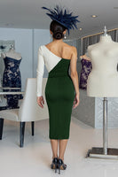Load image into Gallery viewer, Black and White One Shoulder Bodycon Midi Mother of the Bride Dress with Sleeves