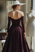 Load image into Gallery viewer, Cabernet A Line Off the Shoulder Satin Long Sleeves Mother of the Bride Dress