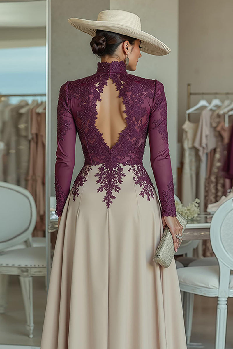 Load image into Gallery viewer, Purple Apricot High Neck Lace Long Sleeves Mother of the Bride Jumpsuits