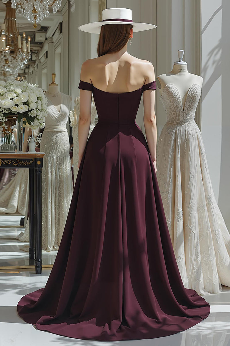 Load image into Gallery viewer, Cabernet A Line Off the Shoulder Satin Long Mother of the Bride Jumpsuits
