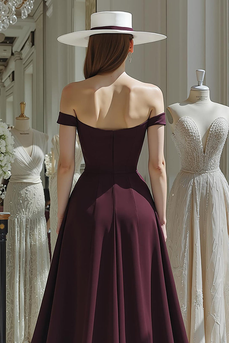 Load image into Gallery viewer, Cabernet A Line Off the Shoulder Satin Long Mother of the Bride Jumpsuits