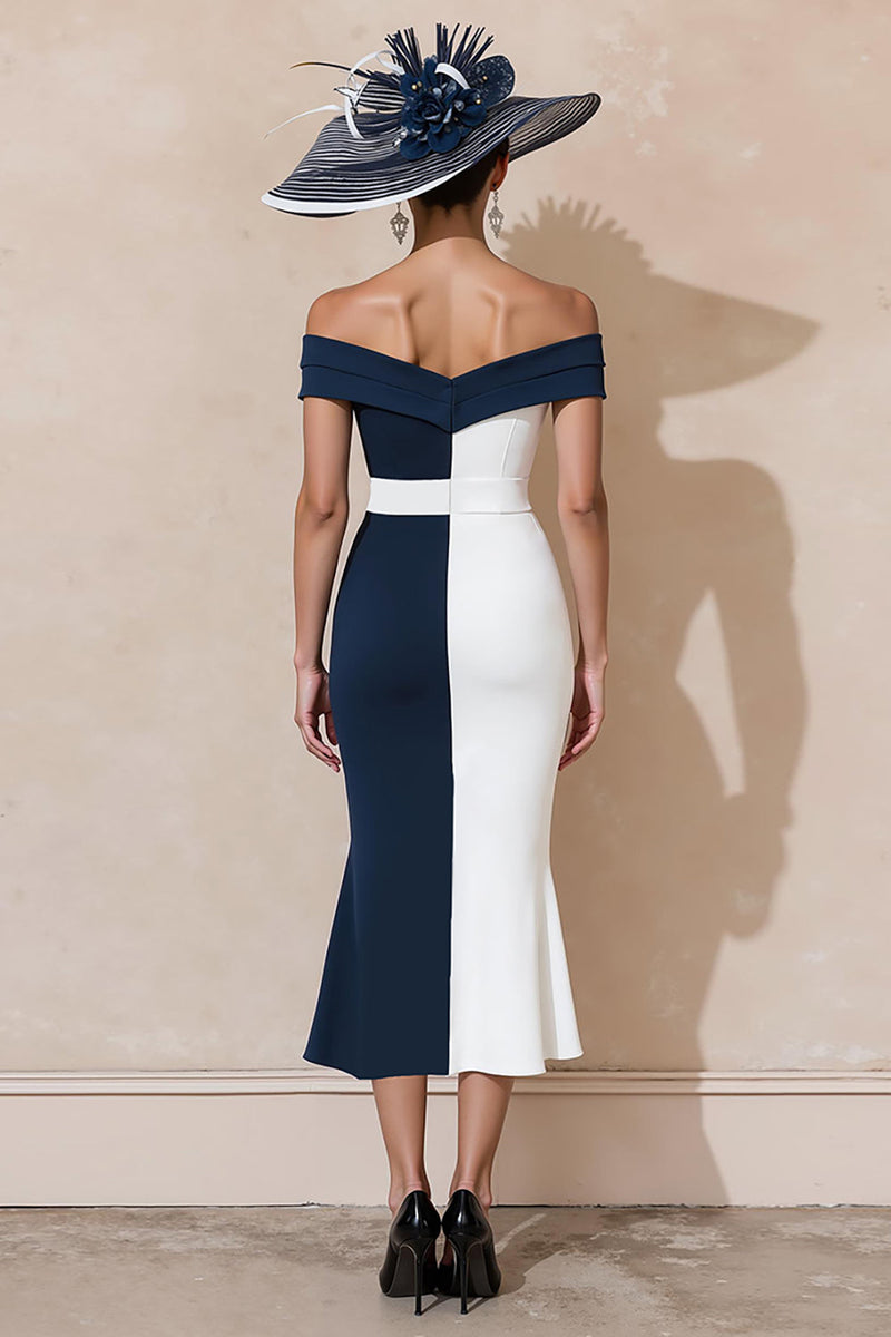 Load image into Gallery viewer, Black and White Off the Shoulder Ruffled Mermaid Long Mother of the Bride Dress