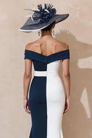 Load image into Gallery viewer, Black and White Off the Shoulder Ruffled Mermaid Long Mother of the Bride Dress