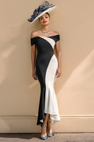 Load image into Gallery viewer, Black and White Mermaid Ruffled Patchwork Long Mother of the Bride Dress