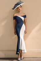 Load image into Gallery viewer, Black and White Mermaid Ruffled Patchwork Long Mother of the Bride Dress