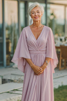 Load image into Gallery viewer, Dusty Rose Flowy V-Neck Long Mother of the Bride Dress with Sleeves