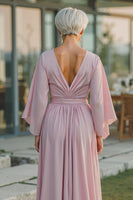 Load image into Gallery viewer, Dusty Rose Flowy V-Neck Long Mother of the Bride Dress with Sleeves