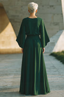 Load image into Gallery viewer, Dark Green Round Neck Flowy Long Mother of the Bride Dress with Pockets