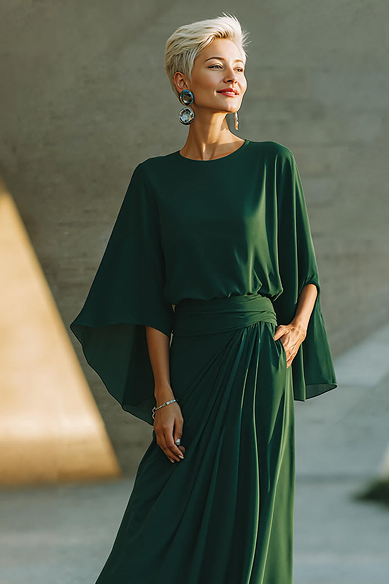 Load image into Gallery viewer, Dark Green Round Neck Flowy Long Mother of the Bride Dress with Pockets