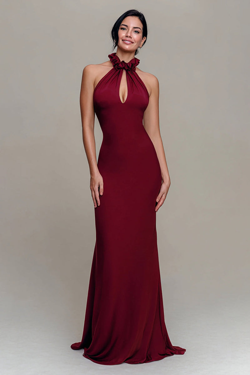Load image into Gallery viewer, Burgundy Mermaid High Neck Maxi Formal Dress