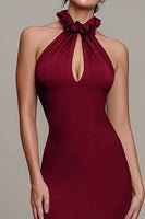 Load image into Gallery viewer, Burgundy Mermaid High Neck Maxi Formal Dress