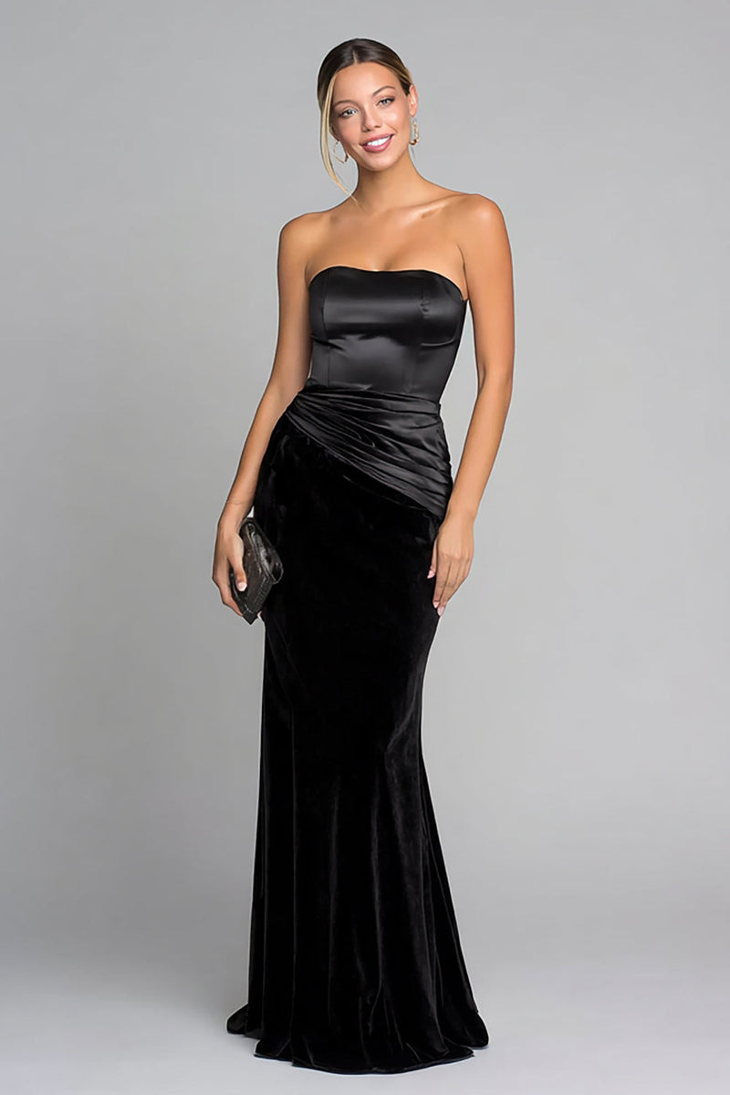Load image into Gallery viewer, Black Velvet Strapless Mermaid Maxi Formal Dress