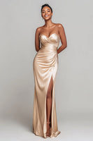 Load image into Gallery viewer, Champagne Sweetheart Mermaid Satin Maxi Formal Dress with Slit