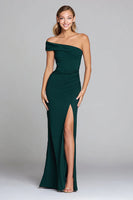 Load image into Gallery viewer, Dark Green Mermaid One Shoulder Long Formal Dress with Slit