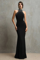 Load image into Gallery viewer, Sparkly Black Mermaid Halter Long Formal Dress with Beading