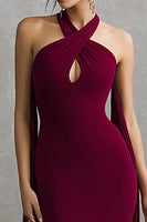 Load image into Gallery viewer, Burgundy Mermaid Halter Neck Scarf Long Formal Dress