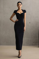 Load image into Gallery viewer, Black Sweetheart Cap Sleeves Bodycon Long Formal Dress