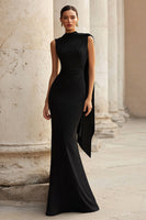 Load image into Gallery viewer, Black Mermaid High Neck Maxi Formal Dress with Cape