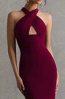 Load image into Gallery viewer, Burgundy Mermaid Halter Keyhole Long Formal Dress