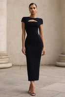 Load image into Gallery viewer, Black Round Neck Cut Out Bodycon Maxi Formal Dress