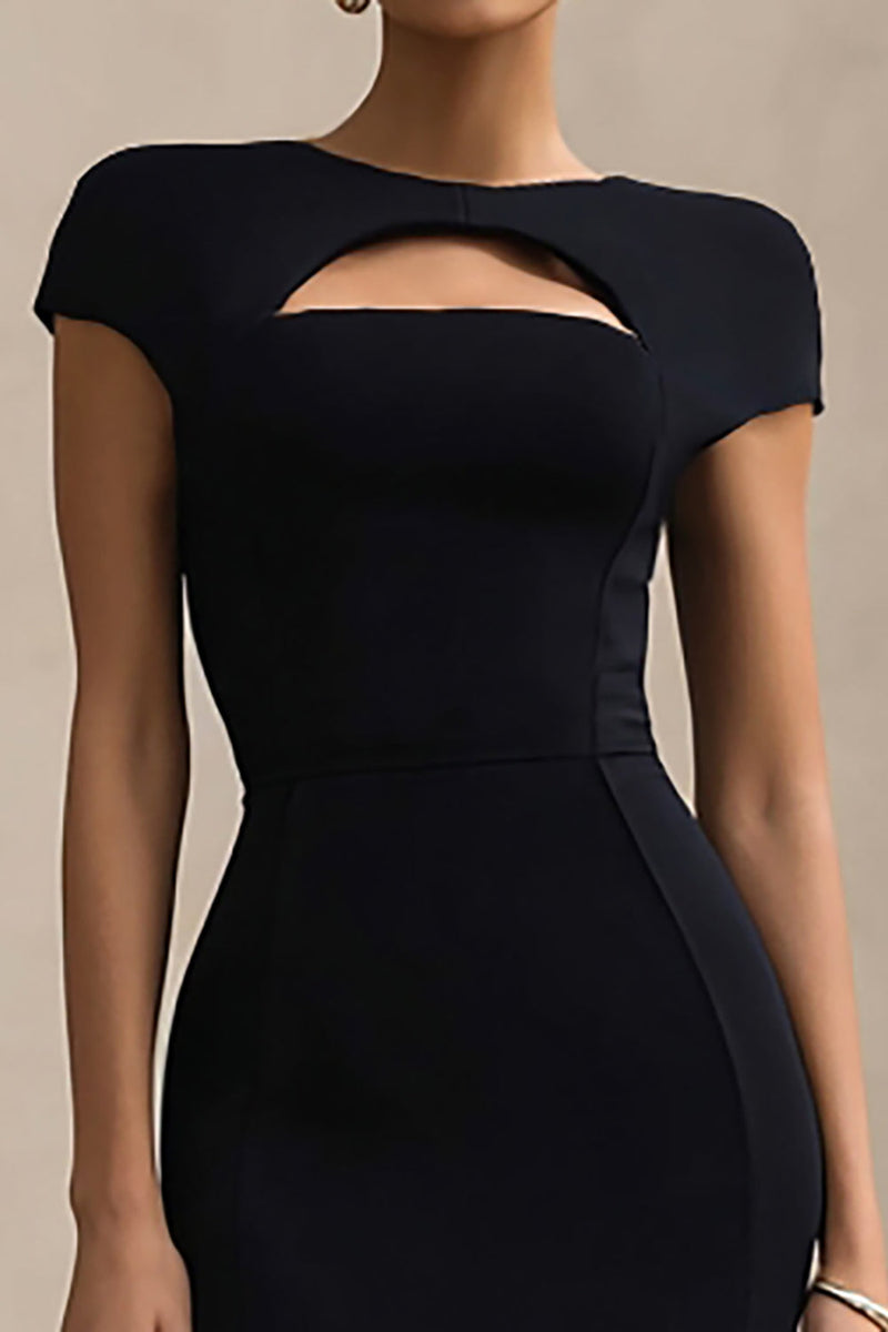 Load image into Gallery viewer, Black Round Neck Cut Out Bodycon Maxi Formal Dress