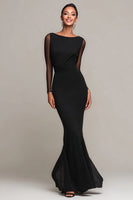 Load image into Gallery viewer, Black Mermaid Boat Neck Maxi Formal Dress with Sleeves
