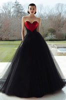 Load image into Gallery viewer, Black and Red A Line Sweetheart Tulle Long Formal Dress