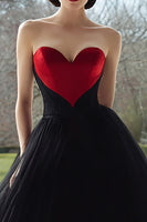 Load image into Gallery viewer, Black and Red A Line Sweetheart Tulle Long Formal Dress