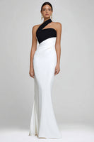 Load image into Gallery viewer, Simple Black and White One Shoulder Mermaid Maxi Formal Dress