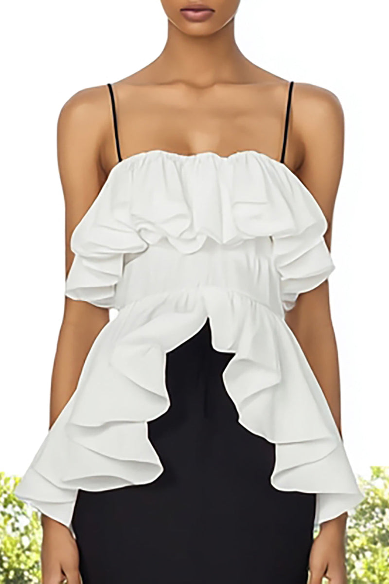 Load image into Gallery viewer, Black and White Mermaid Spaghetti Straps Maxi Formal Dress with Ruffles