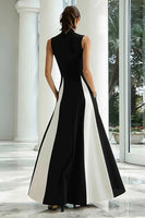 Load image into Gallery viewer, Black and White A Line High Neck Maxi Formal Dress