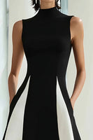 Load image into Gallery viewer, Black and White A Line High Neck Maxi Formal Dress