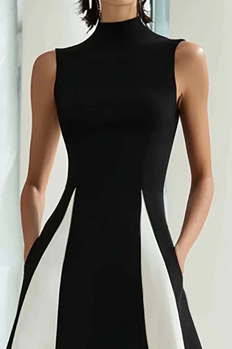 Load image into Gallery viewer, Black and White A Line High Neck Maxi Formal Dress