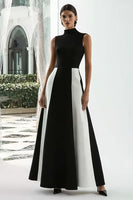 Load image into Gallery viewer, Black and White A Line High Neck Patchwork Long Formal Dress